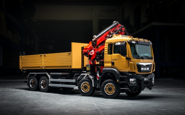 MAN TGS 4-axle roll-on/roll-off tipper Euro 6 Meiller with Palfinger loading crane PK 23002-SH