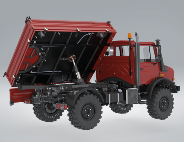 Mercedes Unimog three-side-tipper with front hydraulic